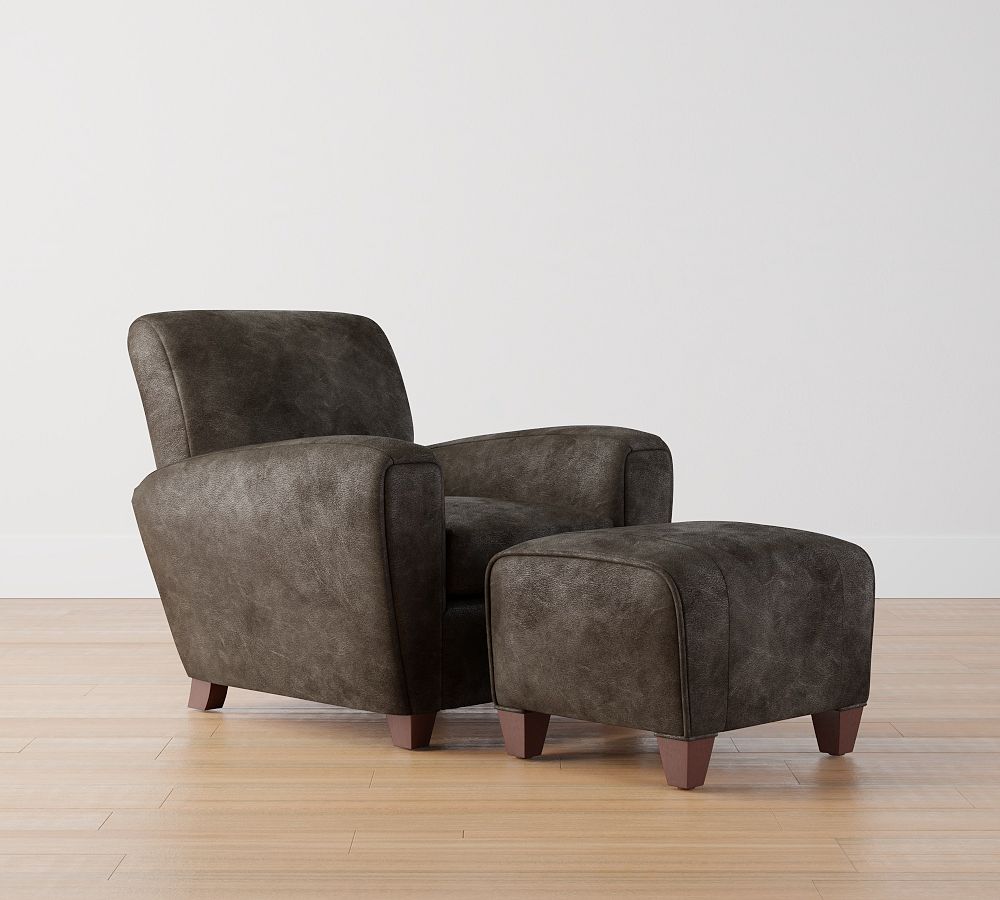 Manhattan Square Arm Leather Armchair with Ottoman