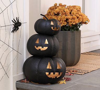 Light Up Stacked Hammered Jack O'lantern | Pottery Barn