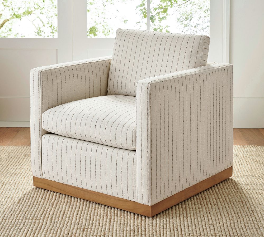 Jake Upholstered Swivel Armchair With Seadrift Wood Base 