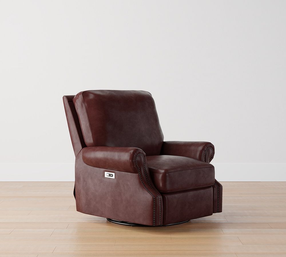 James Roll Arm Leather Power Swivel Glider Recliner