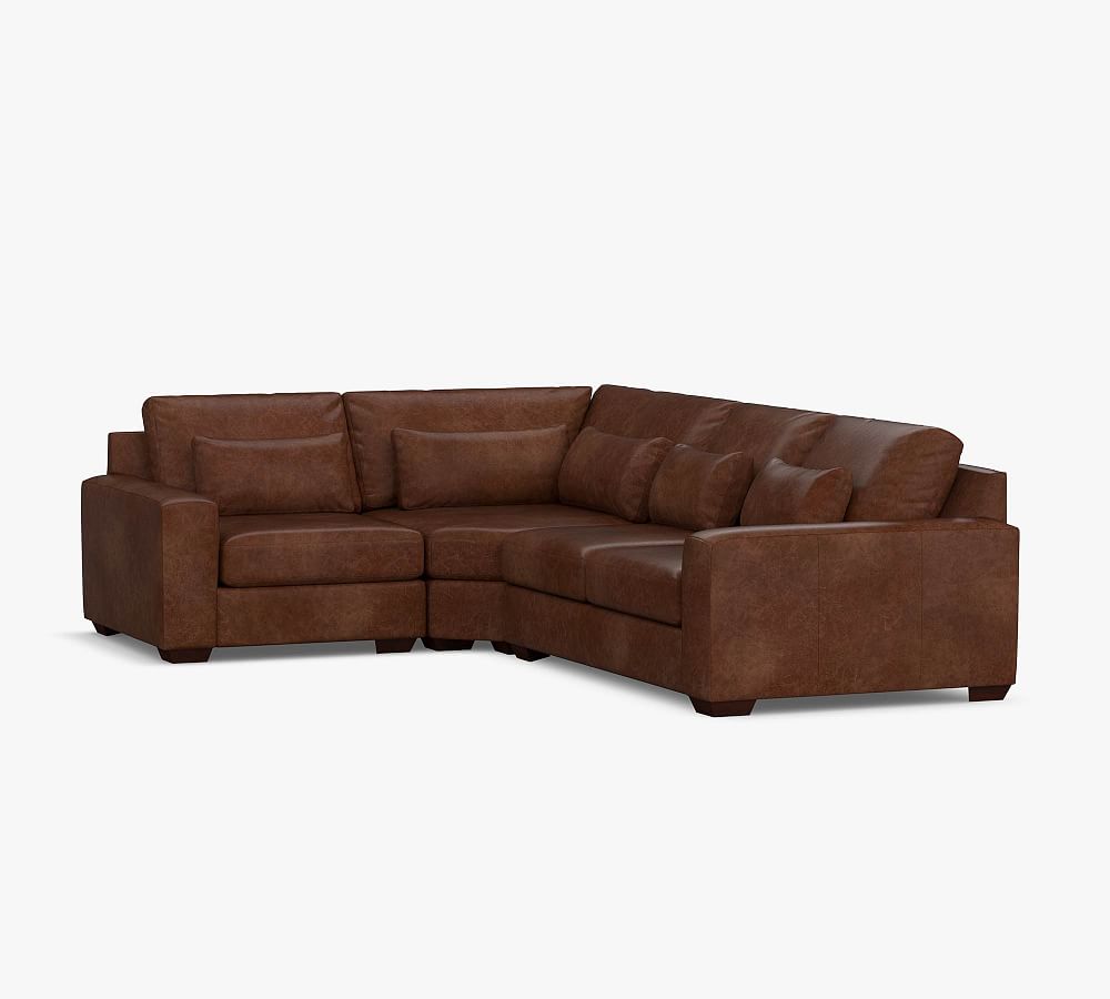 Big Sur Square Arm Deep Seat Leather 3-Piece-Sectional with Wedge