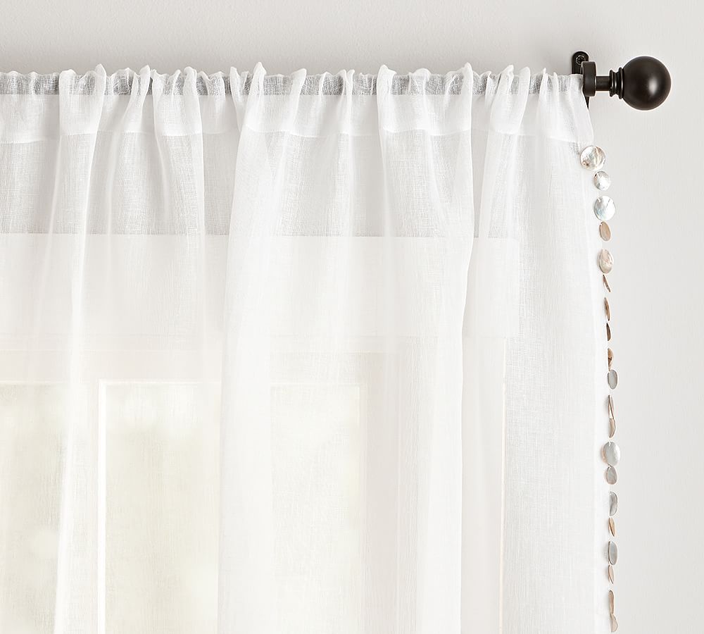 Shell Border Linen Sheer Curtain - Set of 2 | Pottery Barn