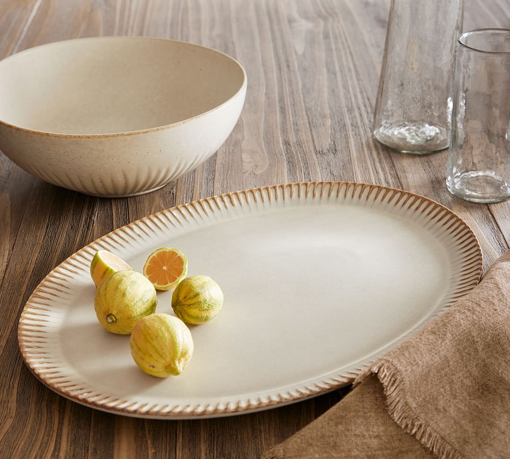 Ridge Textured Stoneware Serving Bowl & Platter Set Pottery Barn
