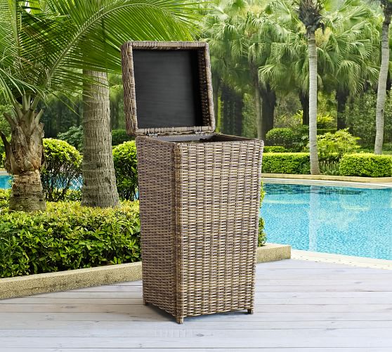 Jammie Outdoor Wicker Pool Trash Can Pottery Barn