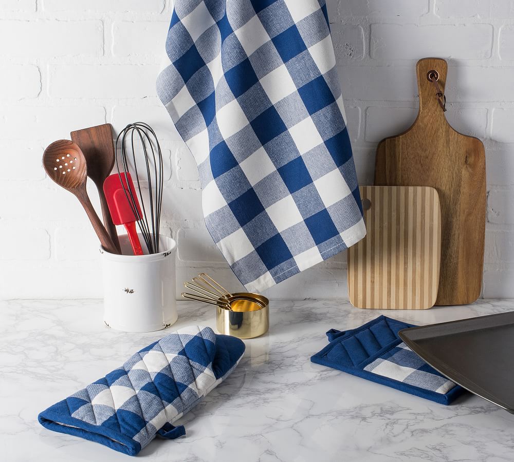 French Striped Organic Apron, Oven Mitt, & Pot Holder Set