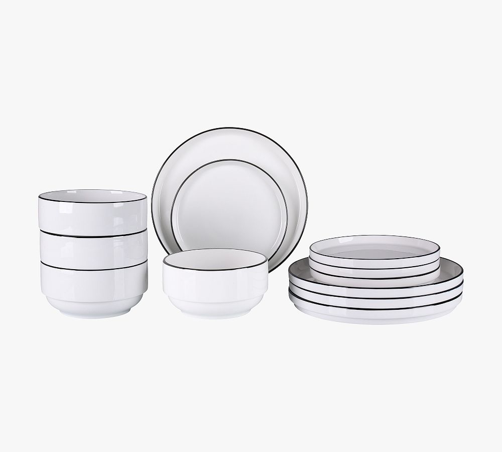 Williams Sonoma Brasserie Red-Banded Porcelain Dinner Plates, Set