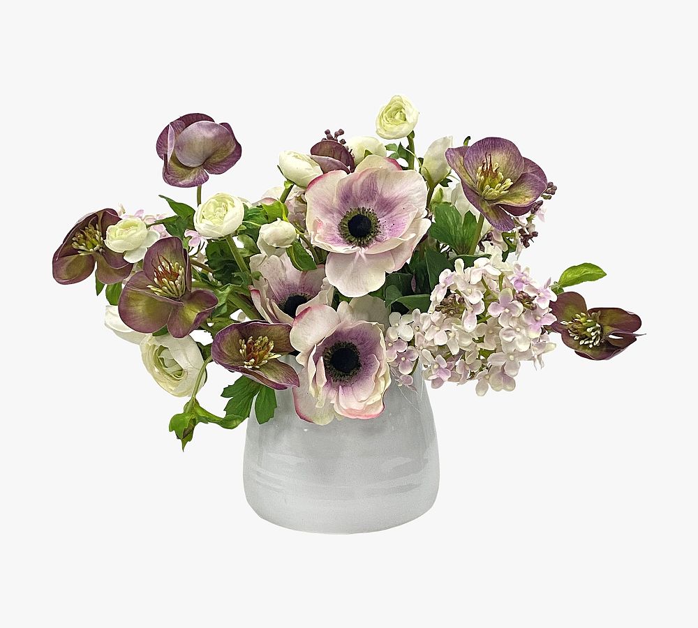 Faux Anemone Lilac In White Vase