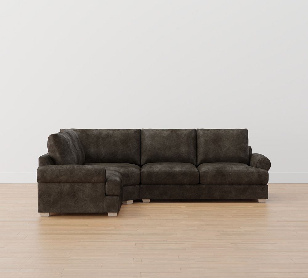 Canyon Roll Arm Leather 3- Piece -Sectional with Wedge