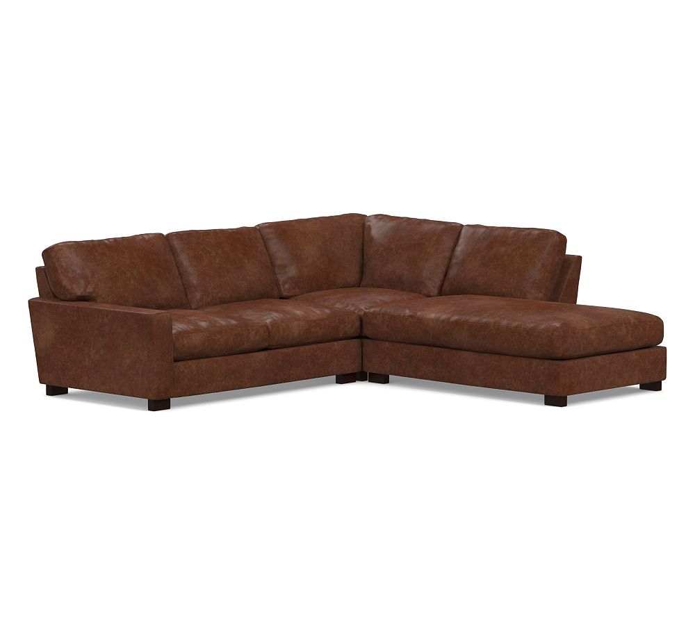 Turner Square Arm Leather 3-Piece Bumper Sectional | Pottery Barn