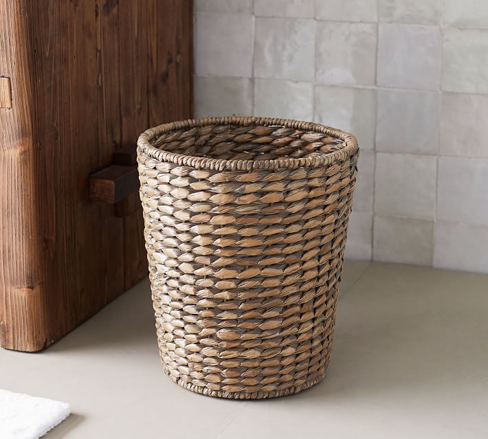 Tava Handwoven Rattan Round Tapered Waste Basket With Metal Liner