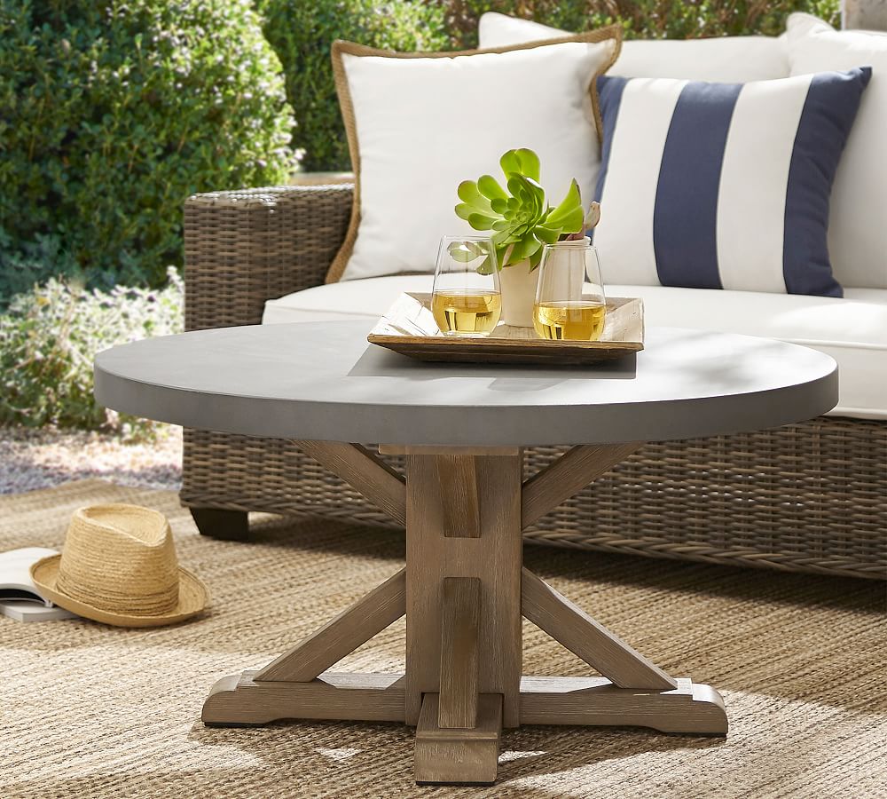 Abbott Concrete & Acacia Round Outdoor Coffee Table Pottery Barn