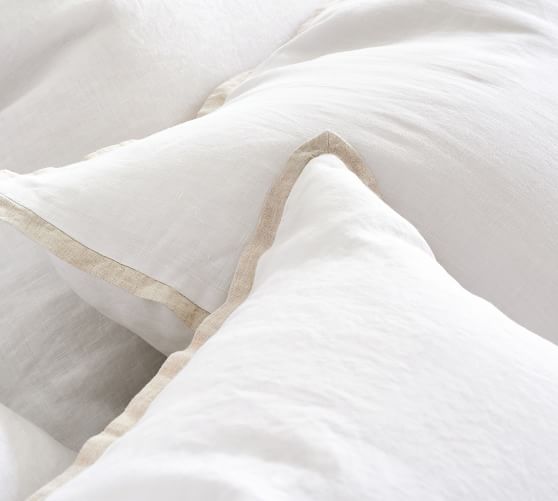 Belgian Flax Linen Contrast Flange Duvet Cover | Pottery Barn