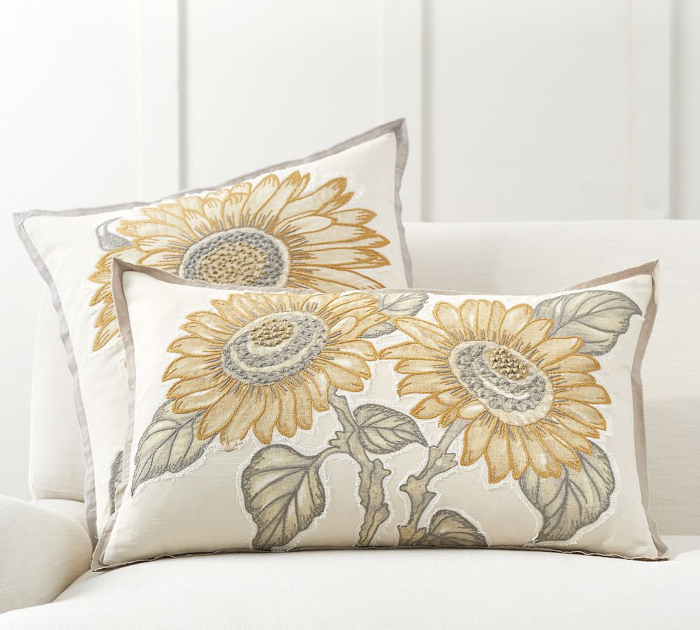 Sunflower Applique Lumbar Decorative Pillow Cover Pottery Barn