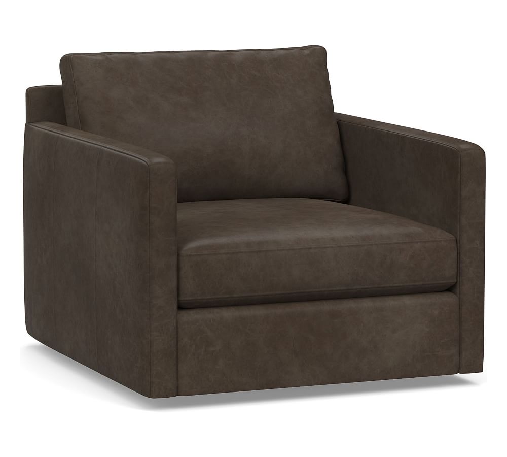 Pacifica Square Arm Leather Swivel Armchair