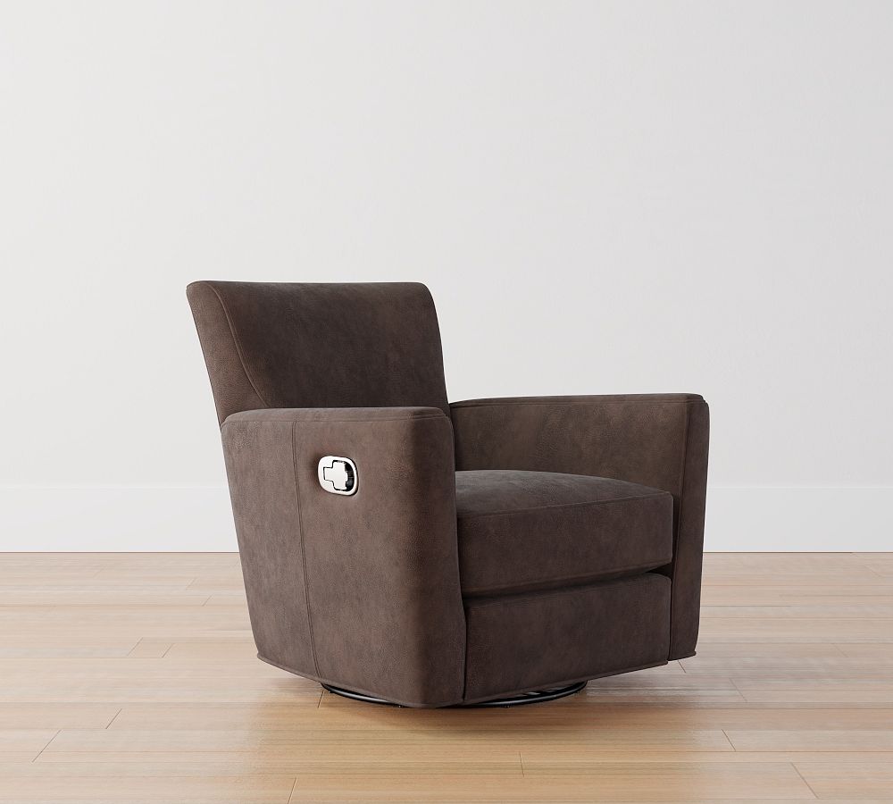 Irving Square Arm Leather Swivel Recliner