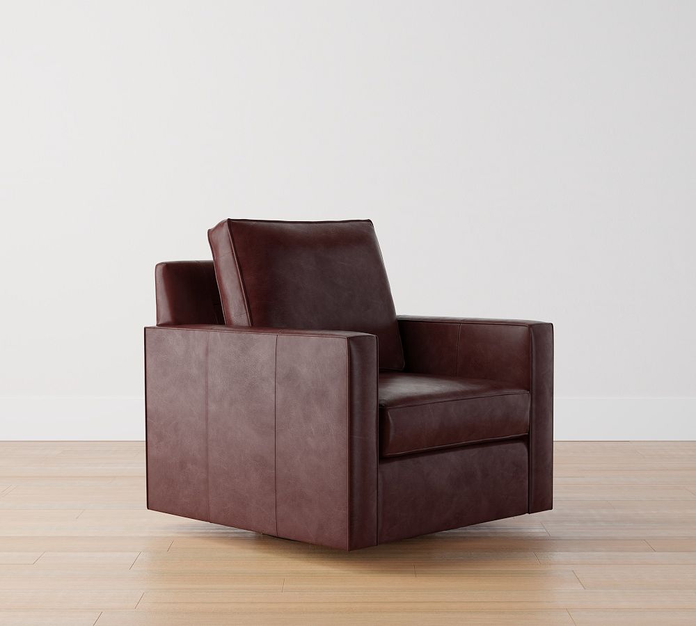 Cameron Square Arm Leather Swivel Armchair