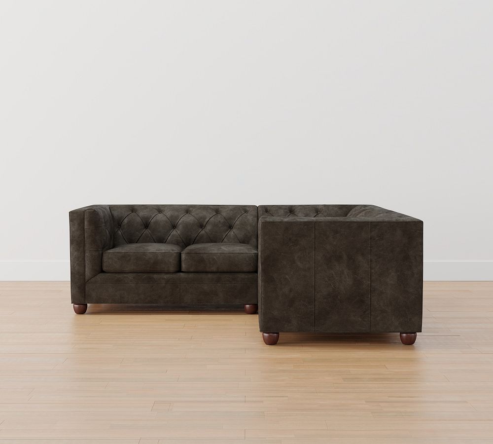 Chesterfield Square Arm Leather -Piece Sectional