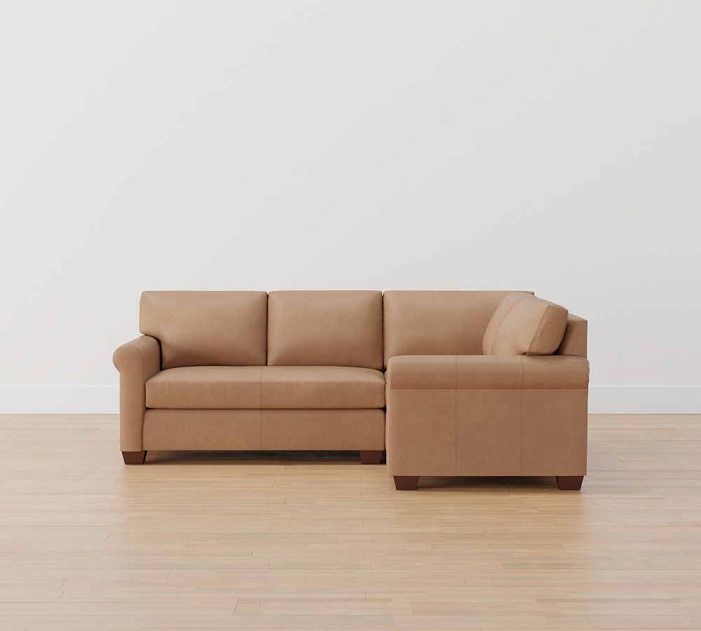 York Roll Arm Leather 3-Piece Sectional with Bench Cushion