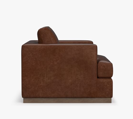 Carmel Recessed Square Arm Leather Armchair with Wood Base | Pottery Barn