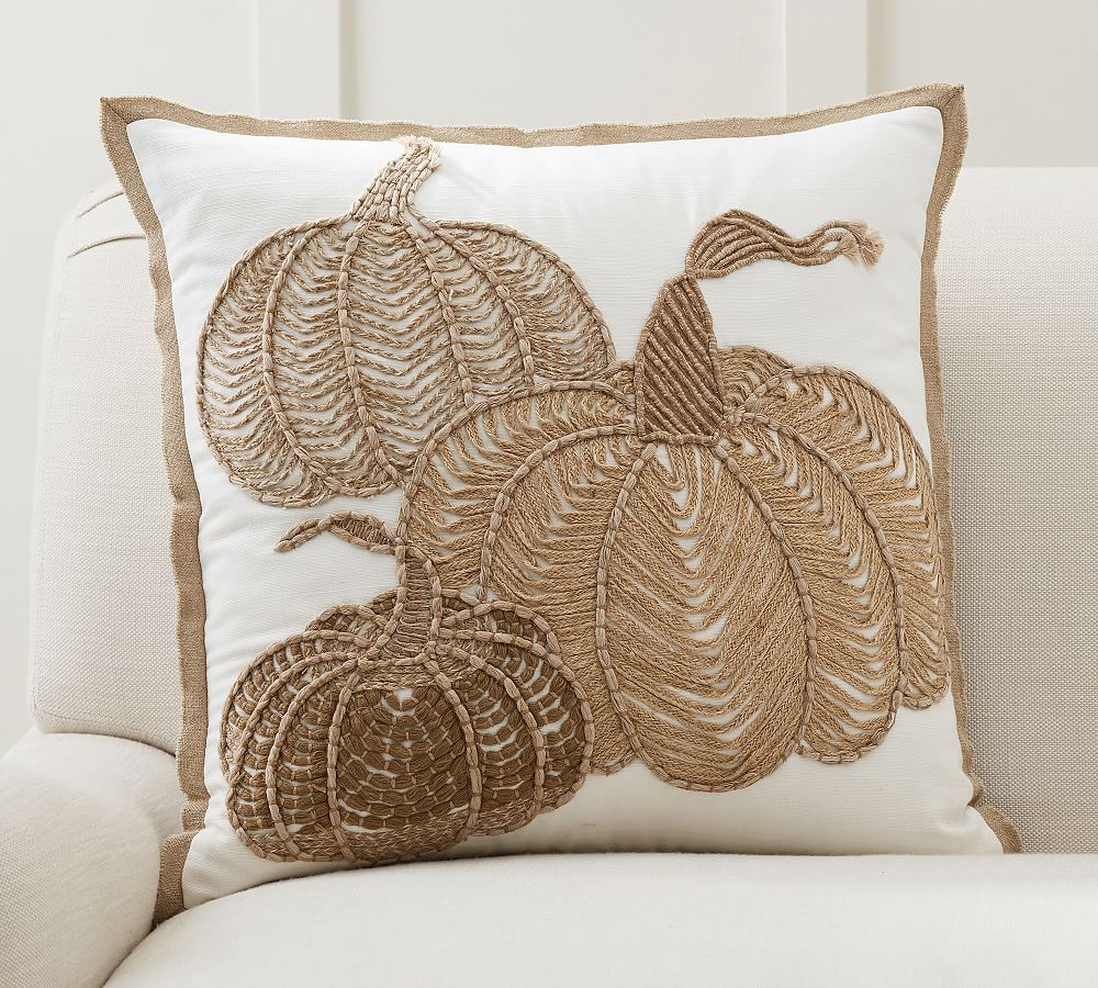 Textured Embroidered Pumpkin Pillow