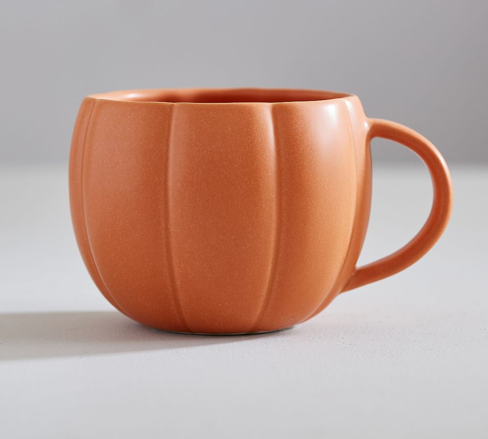 Figural Pumpkin Stoneware Mugs