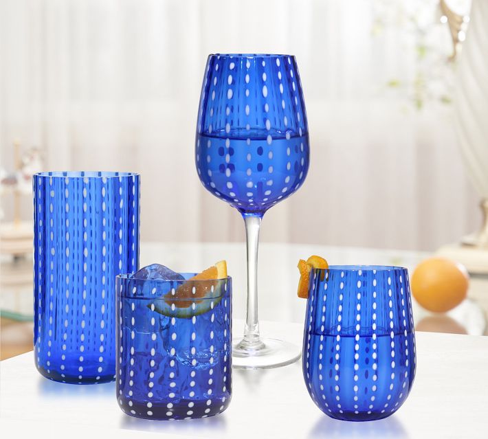 Pottery Barn Finesse Grid Crystal Drinking Glasses - Set of 4