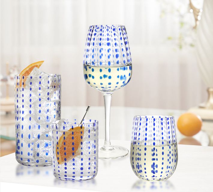 Sesto Optic Swirl White Wine Glasses, Set of 4 (Set of 4) Color: Blue