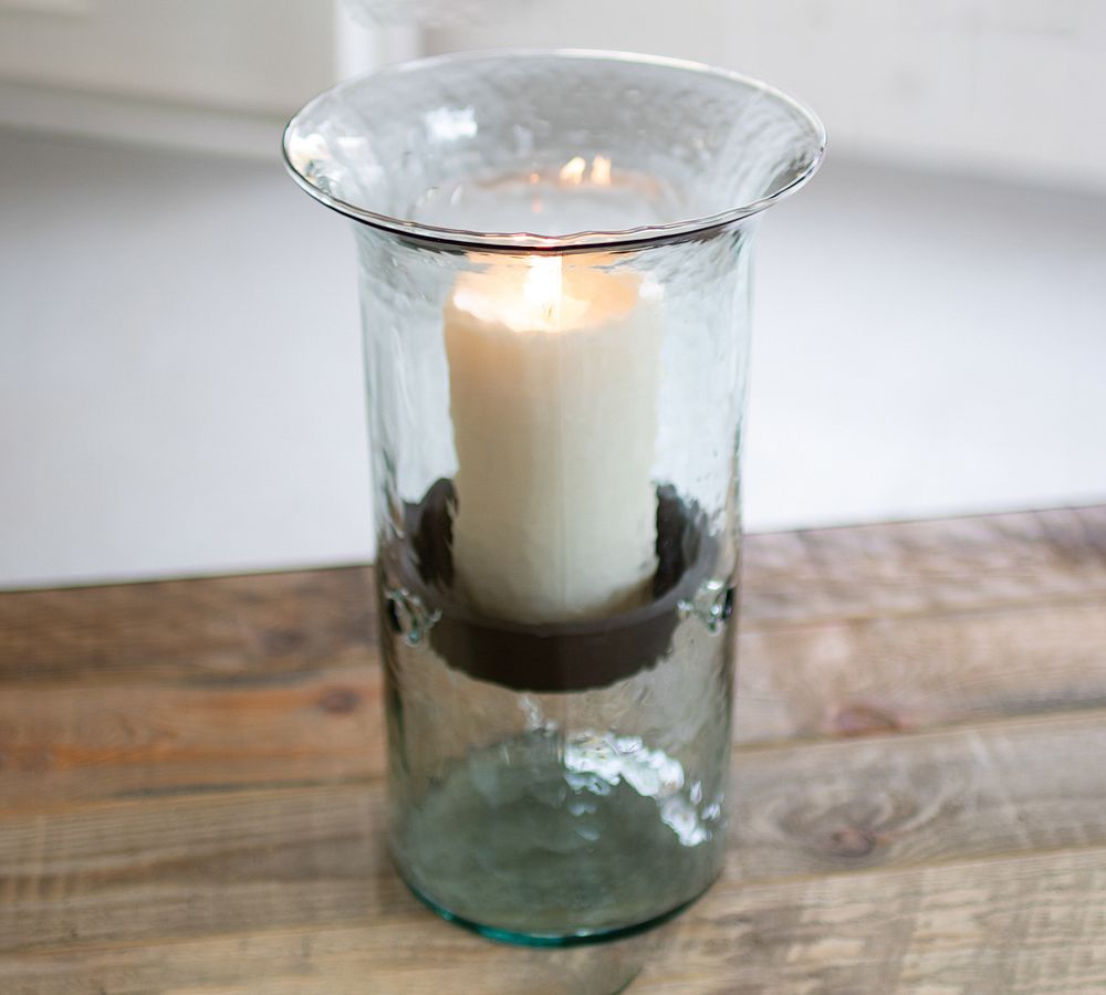 Handmade Hammered Glass Hurricane Candleholder With Rustic Tray ...