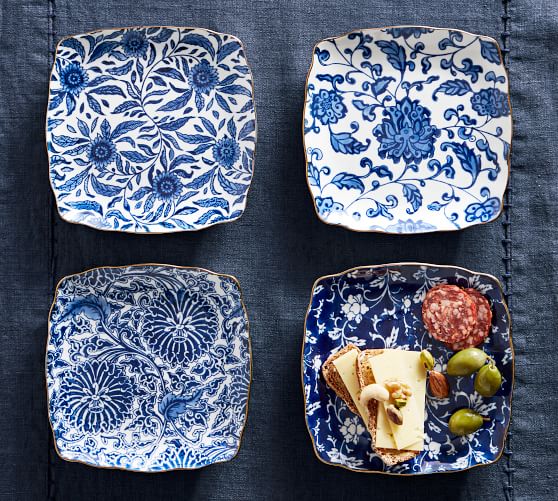 Marlo Thomas Textile Porcelain Appetizer Plates Set of 4 Pottery Barn