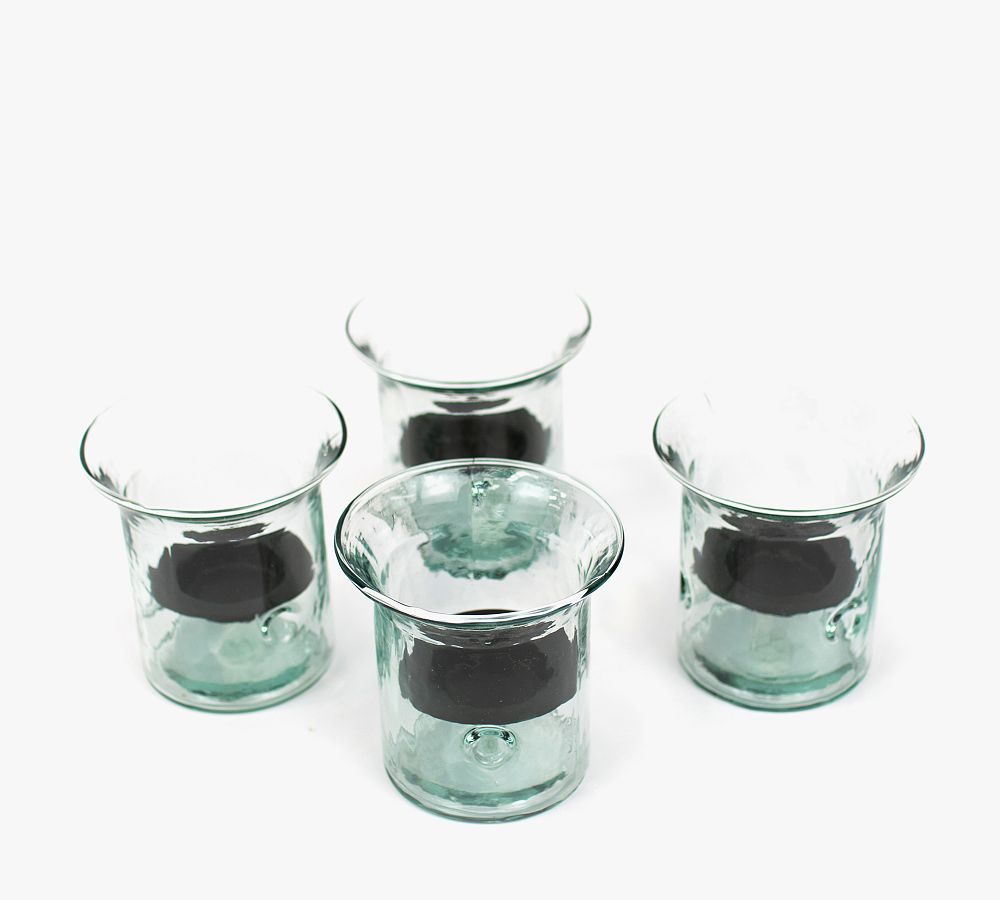Handmade Mini Glass Hurricane With Rustic Tray - Set of 4