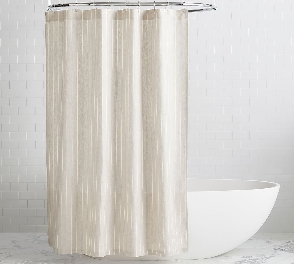 Belgian Flax Linen Striped Shower Curtain | Pottery Barn