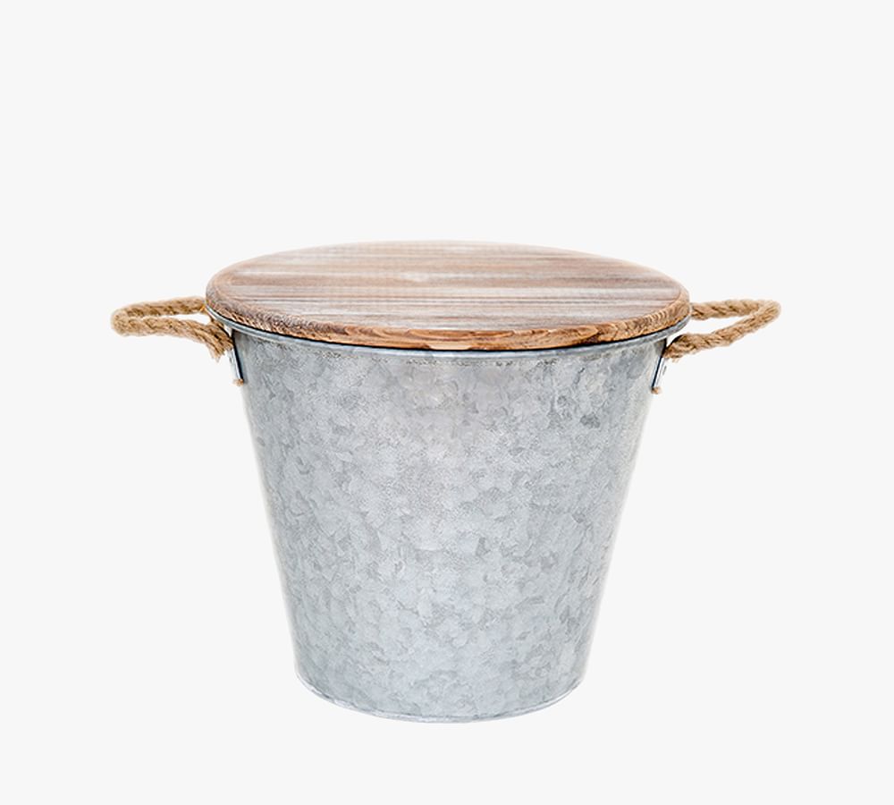 Galvanized Citronella Candle Bucket with Wood Lid