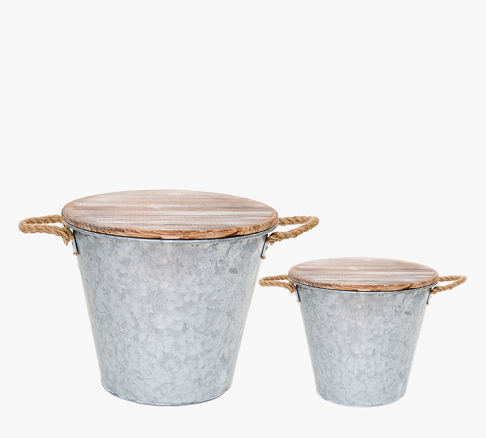 Galvanized Citronella Candle Bucket with Wood Lid