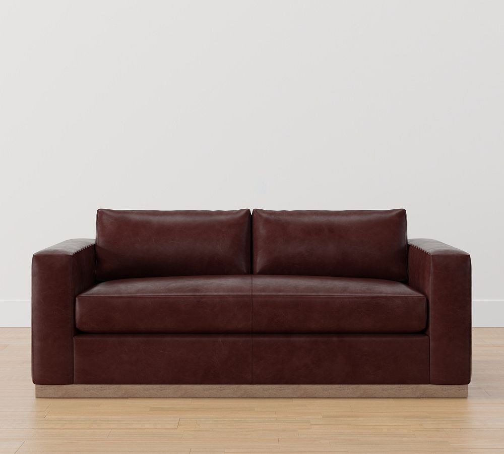 Carmel Square Wide Arm Leather Sleeper Sofa with Wood Base