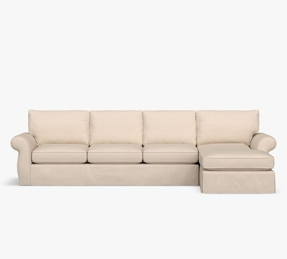 Pearce Roll Arm Slipcovered Sofa Chaise Sectional L 