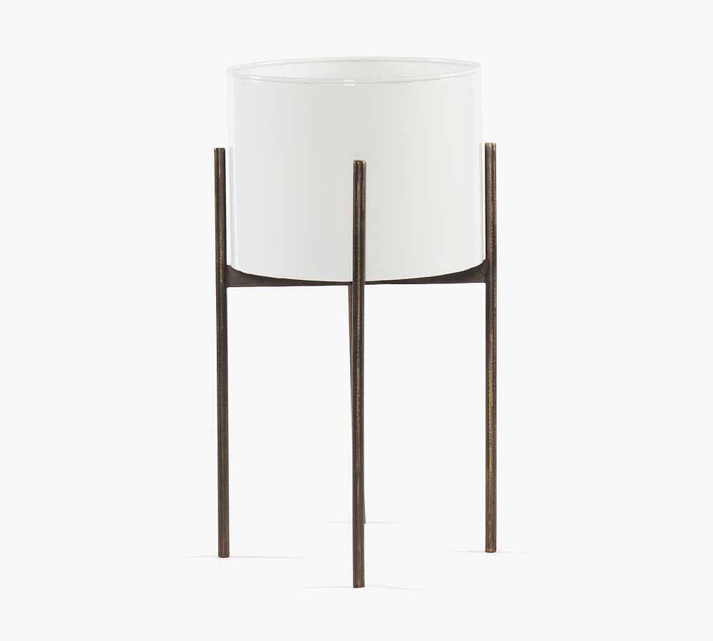 Isa Modern Planter With Stand - White/Brass