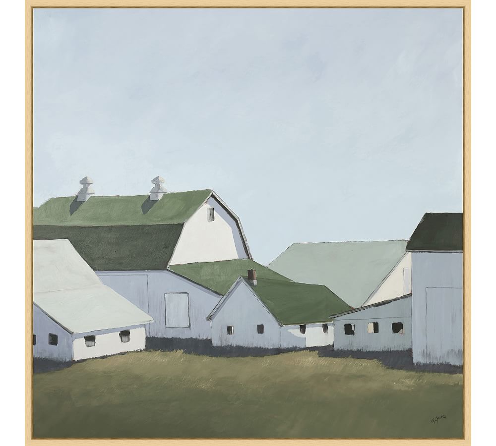Shadowed Barns Framed Canvas