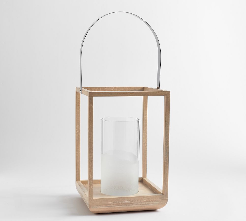 Capri Frosted Glass & Acacia Wood Outdoor Lantern