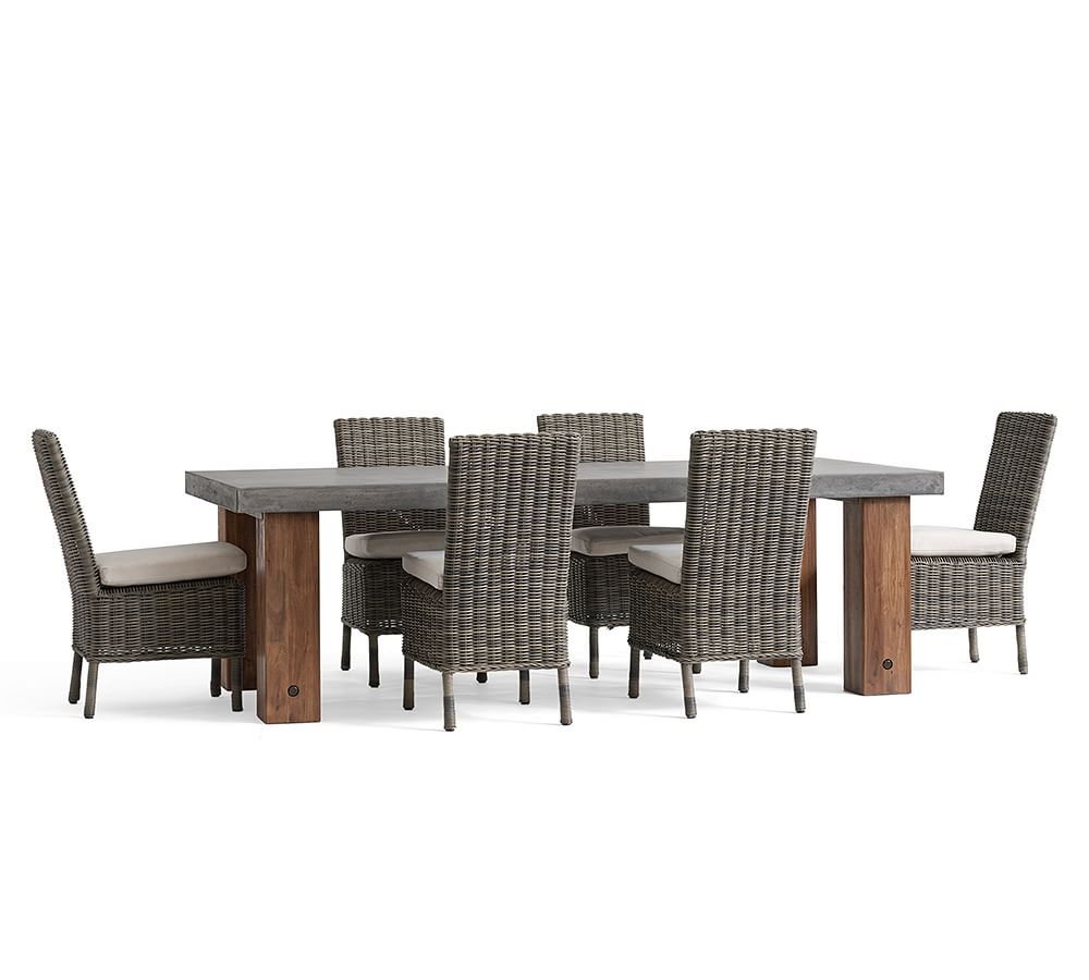 Abbott Concrete & FSC® Acacia Brown Chunky Leg Dining Table + Huntington AllWeather Wicker C