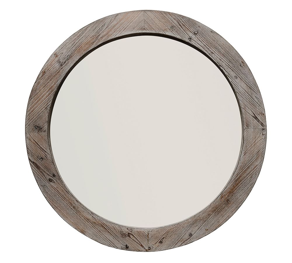 Round Wood-Framed Wall Mirror - 36"