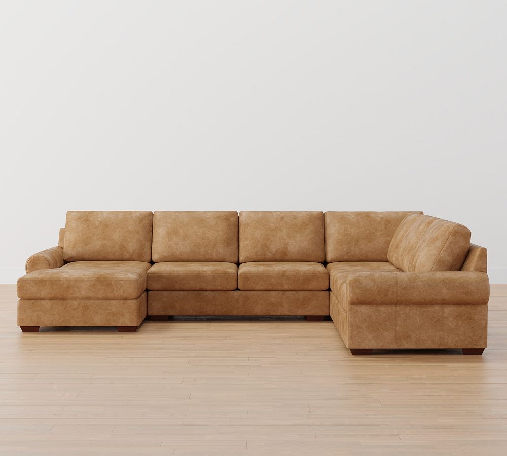Big Sur Roll Arm Leather 4-Piece Sofa Chaise Sectional