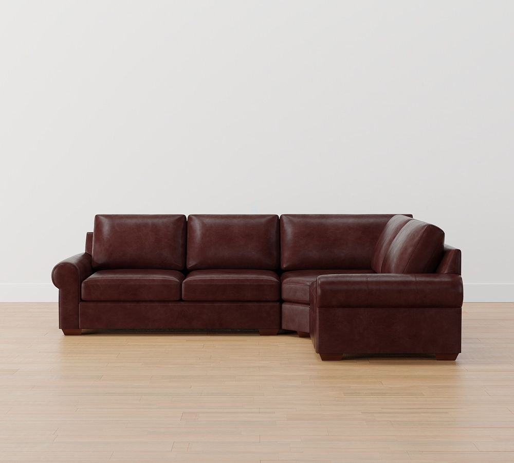 Big Sur Roll Arm Leather 3-Piece Sectional with Wedge