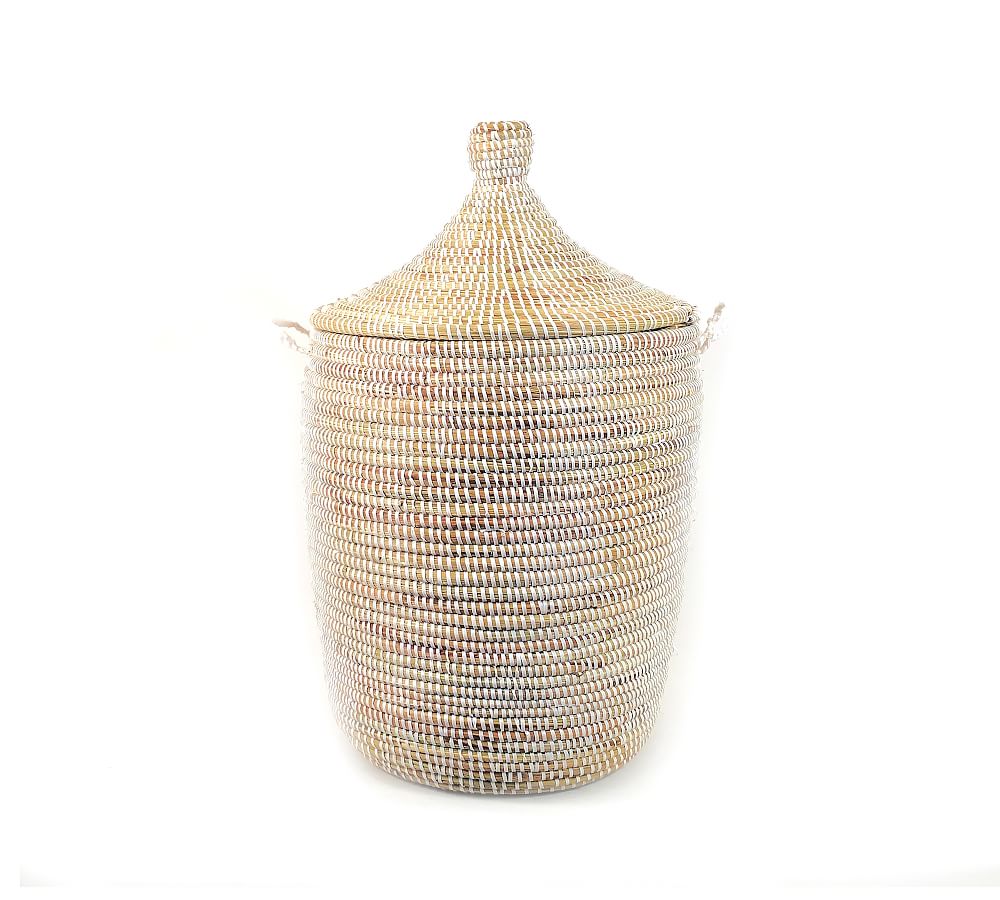 Tilda Two-Tone Woven Baskets With Lids - Natural | Pottery Barn