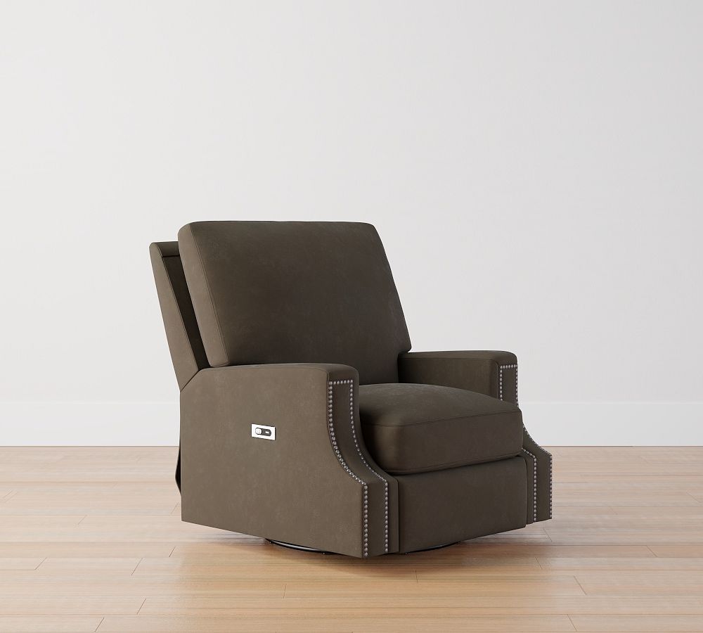James Square Arm Leather Power Swivel Glider Recliner