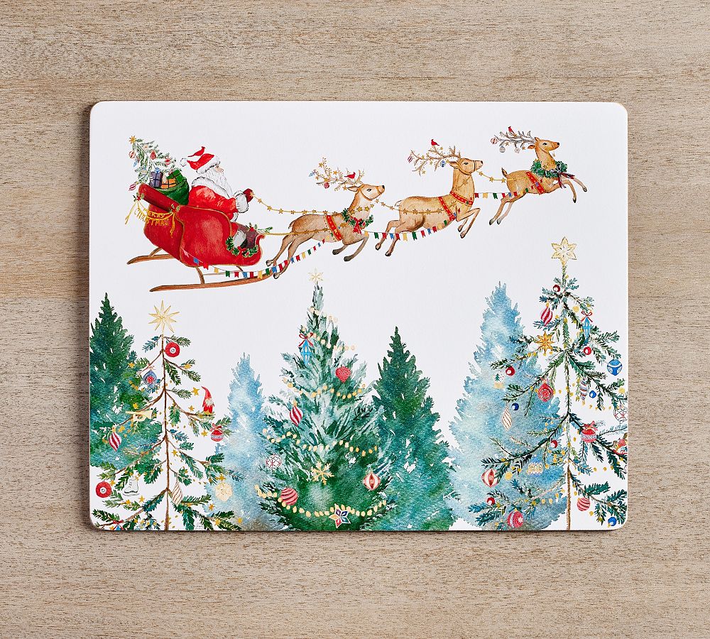 Christmas in the Country Santa Cork Placemats Set of 4 Pottery Barn