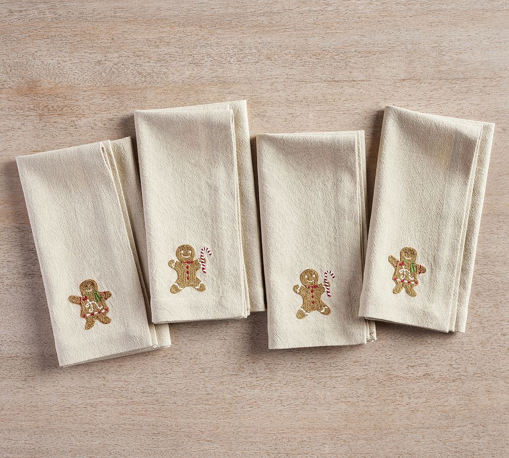 Gingerbread Embroidered Napkins - Set of 4