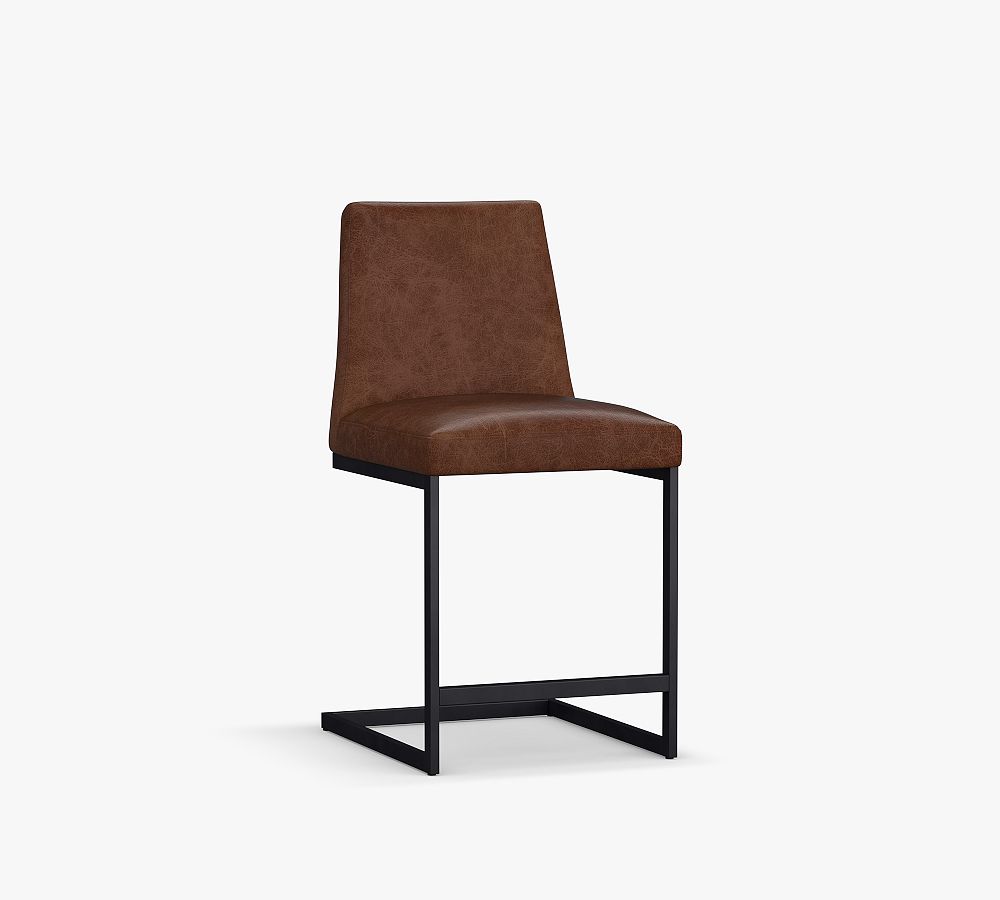 Classic Metal Cantilever Leather Stool
