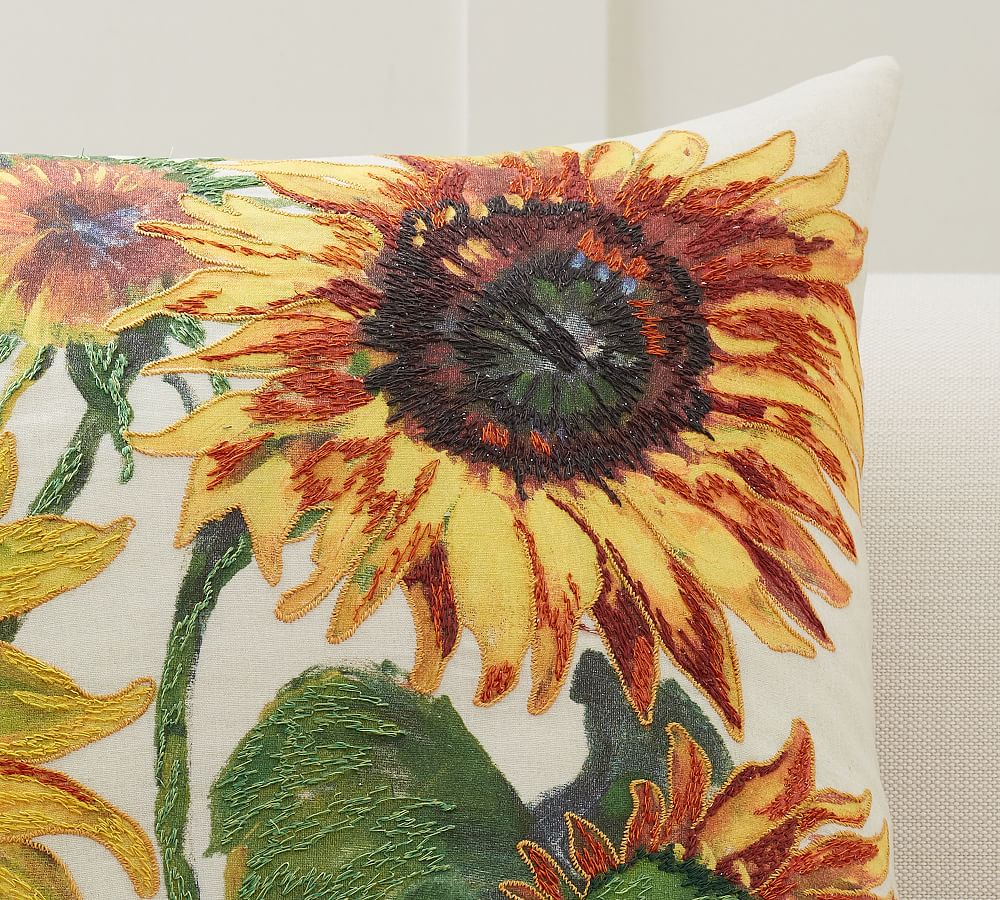 Painted Sunflower Pillow Cover Pottery Barn   Painted Sunflower Throw Pillow Cover L 