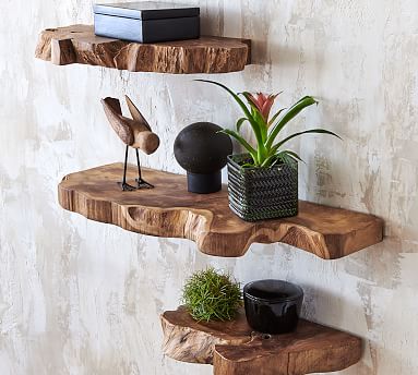 Floating Corner Shower Shelf with a Natural Teak Wood Insert