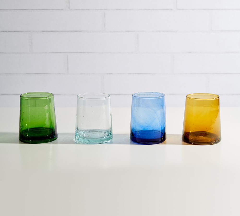 Artisan Crafted Hand Blown Glass Tumblers,Colored Bubble Water Glasses,8.5  OZ of